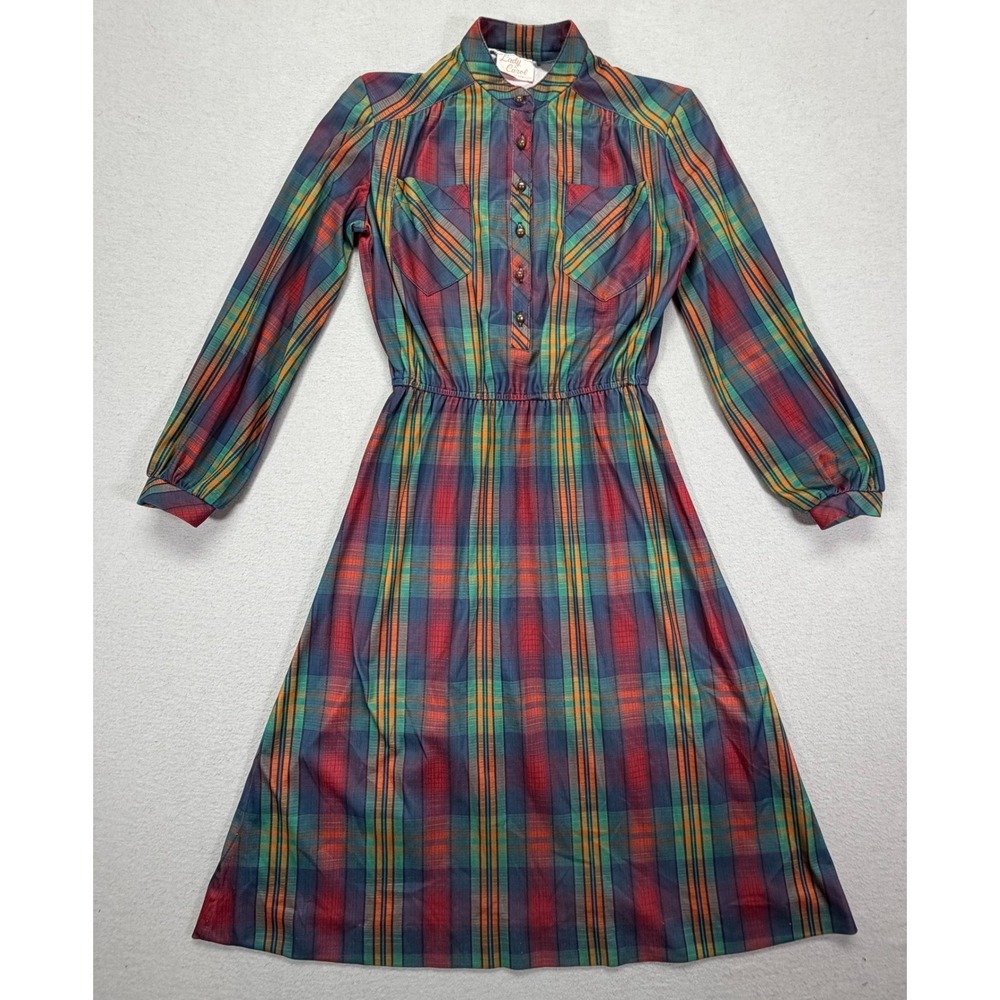 Lady Carol Womens Dress Regular Fit Multi Color Plaid Vintage Midi 12